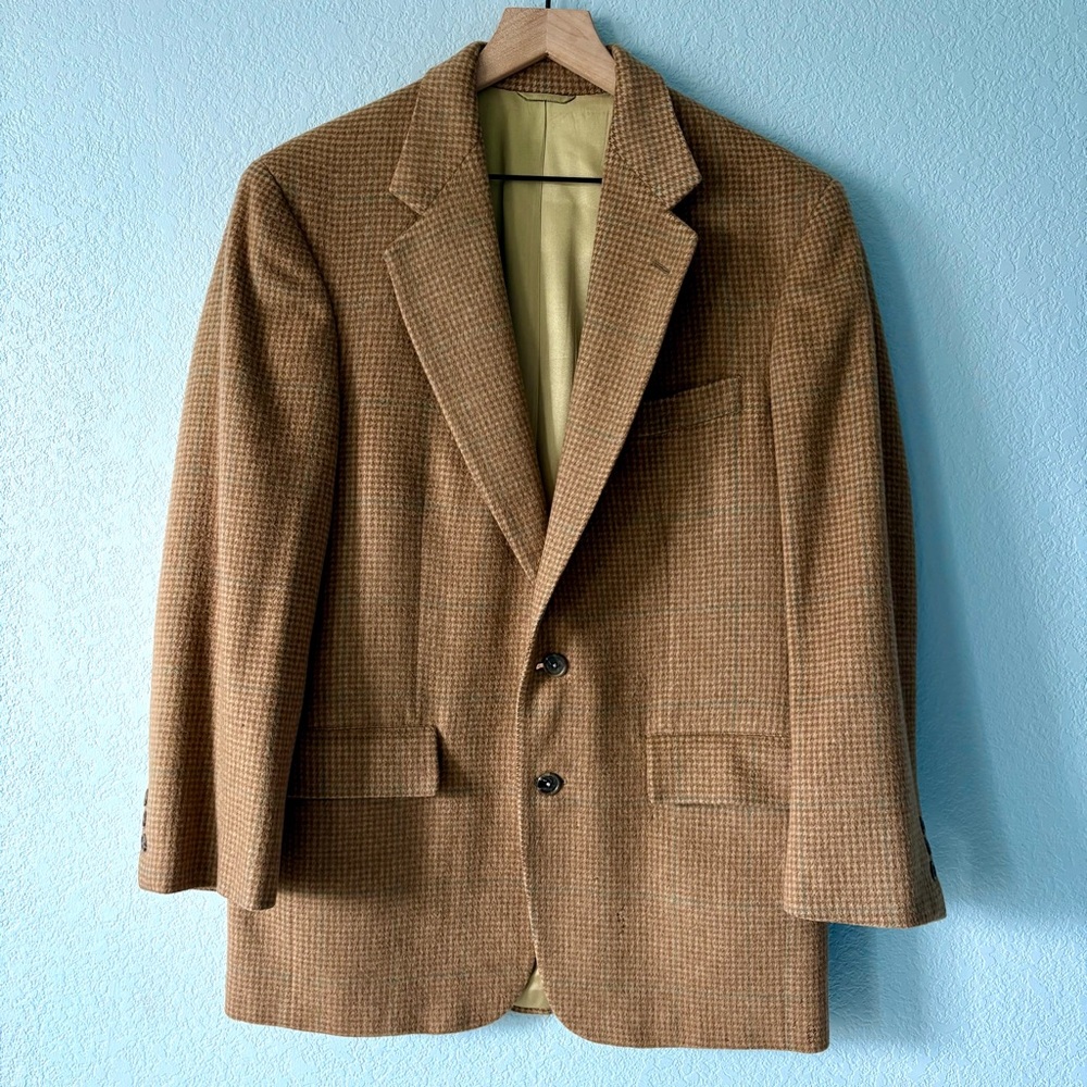 VINTAGE Men’s Camel Hair Blazer Sport Coat Tan Plaid Jacket